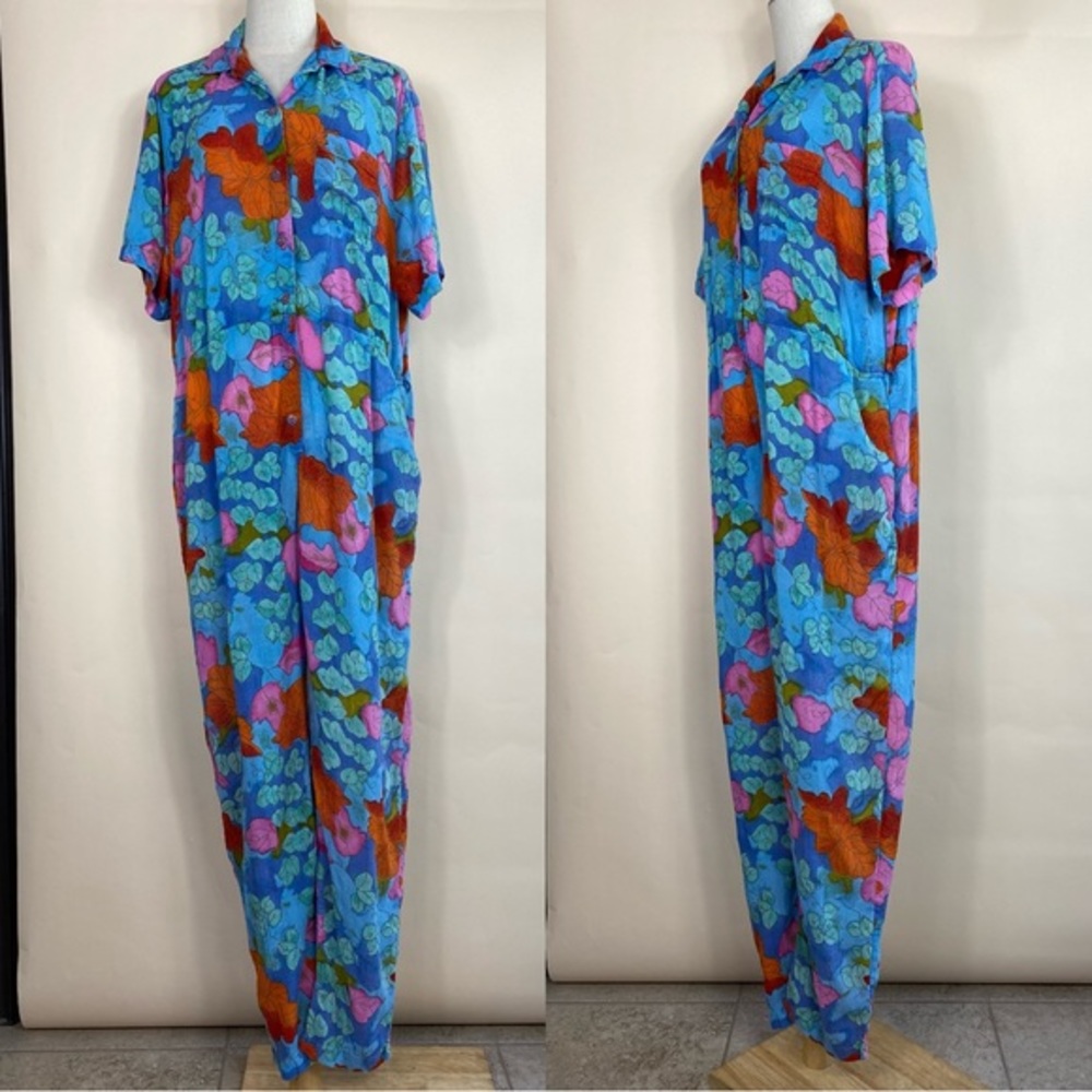 Vintage 90s New Aura floral colorful retro short sleeve jumpsuit